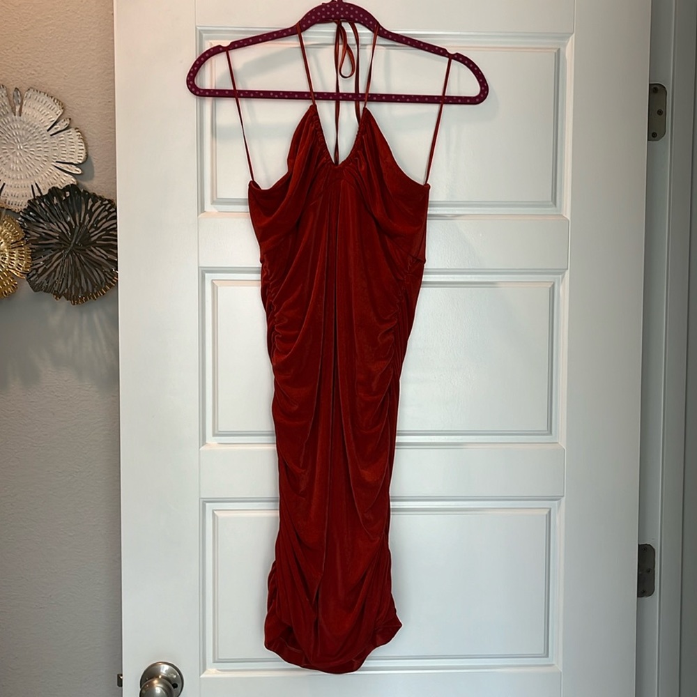 Dynamite burnt orange halter dress. Ruched sides. Large. New with tags.